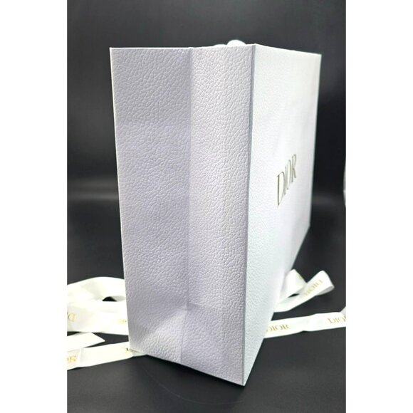 Dior White Textured Paper Shopping Bag With Gold Logo & Ribbons VR1025 - Picture 7 of 7
